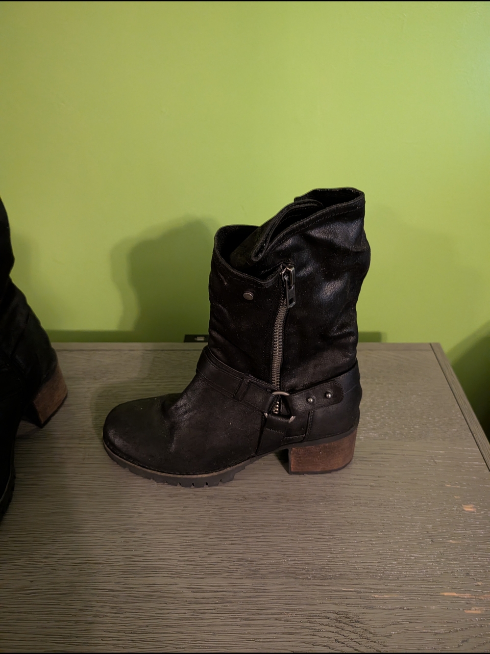 Carlos Santana Black Leather Mid-Calf Harness Boot